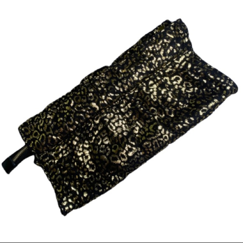 Express Clutch Purse Black Gold Cheetah Handheld Animal Print Holiday Shiny